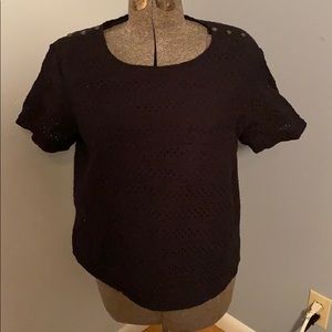 LL Bean Signature Black Eyelet Blouse M